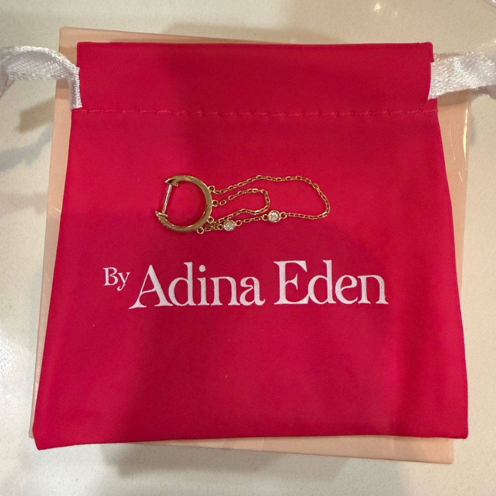 Adina Eden Diamond Double Bezel Drop Chain Huggie Earring 14K